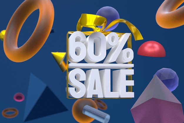 Photo 60 sale with bow and ribbon 3d design on abstract geometry background