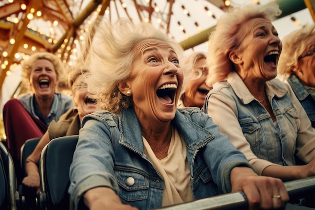 60 year old women speeding down a roller coaster created with Generative Al technology