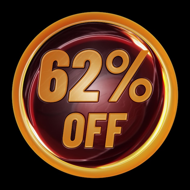 62 percent off on round sign for discount promotion offer and sale concept