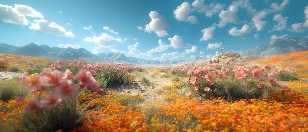 64k 8k widescreen wallpaper amazing lanscape scene flowers in desert Colorful Meadow Beneath Ma