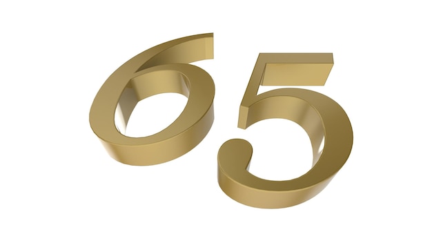 65 gold number digit metal 3d render illustration