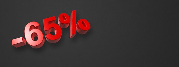 65 off discount offer 3D illustration isolated on black Horizontal banner