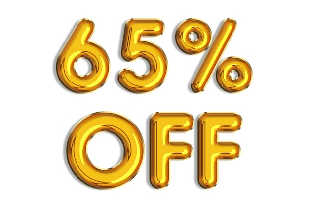 65 off discount promotion sale made of realistic 3d gold helium balloons Illustration of golden percent symbol for selling poster banner ads shopping concept Numbers isolated on white background