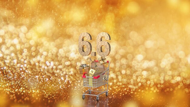 The 66 and shopping cart on gold bokeh Background 3d rendering