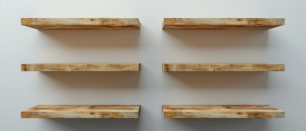 Photo 7 horizontal shelves of equal length arranged creatively