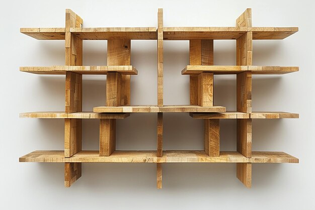 Photo 7 horizontal shelves of equal length arranged creatively