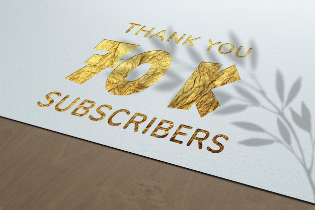 70 K subscribers celebration greeting banner with Golden Paper design