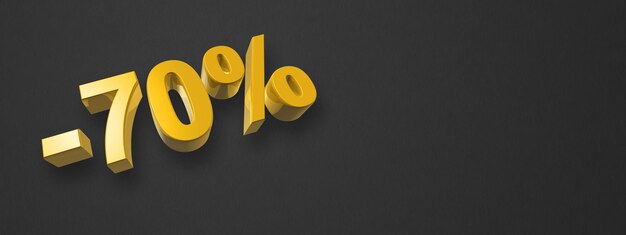 70 off discount offer 3D illustration isolated on black Horizontal banner