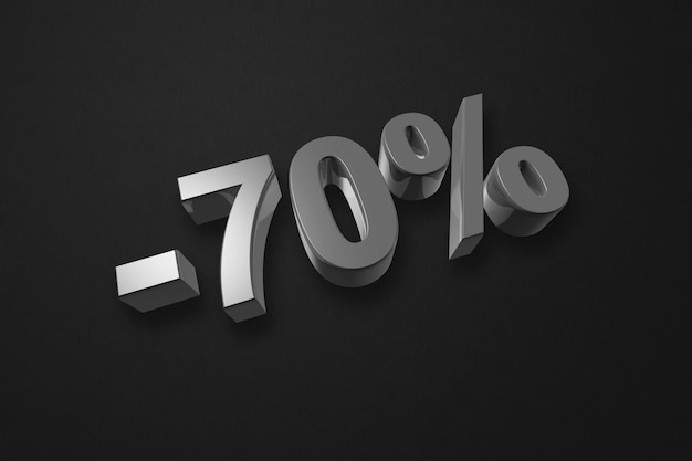 70 off discount offer 3D illustration isolated on black Promotional price rate