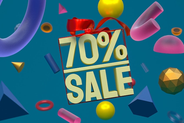 70% sale with bow and ribbon 3d design on abstract geometry background