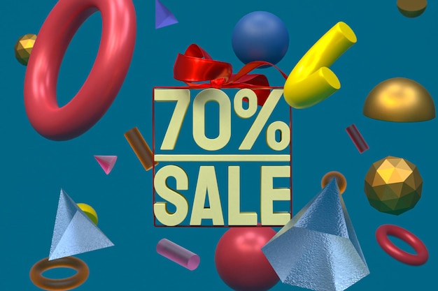 70% sale with bow and ribbon 3d design on abstract geometry background