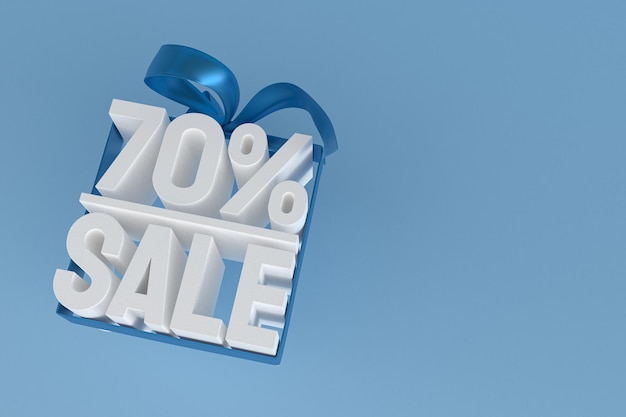 70% sale with bow and ribbon 3d design on empty background