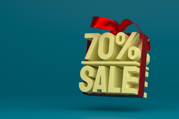 70% sale with bow and ribbon 3d design on empty background