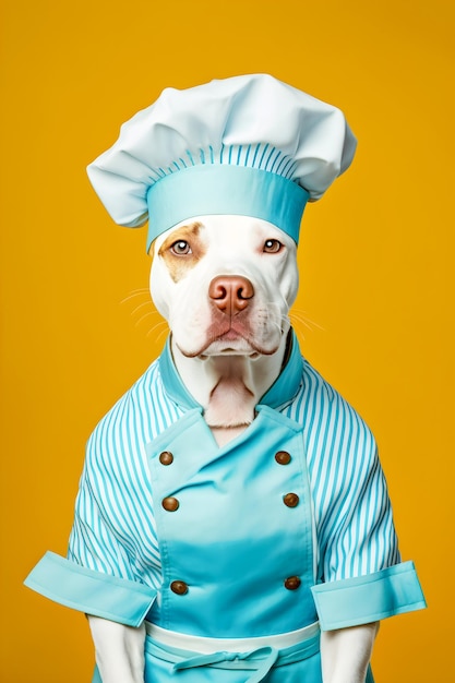 70s style dog dressed in a chef's outfit