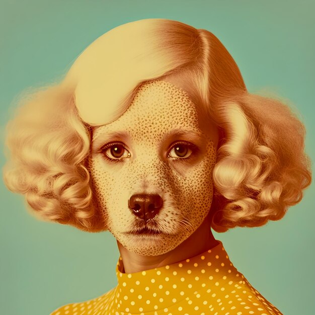 70s style dog portrait in retro halftone style