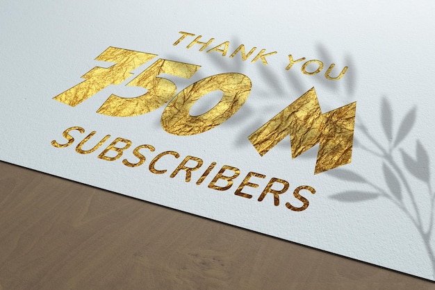 750 Million subscribers celebration greeting banner with Golden Paper design