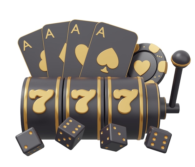 777 casino poker gold 3d render minimal creative gambling illustration