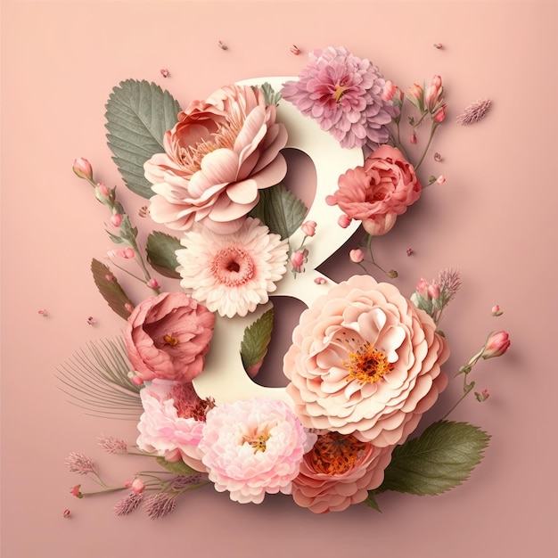 8 March International Women39s Day with pink flowers and pink background AI generative