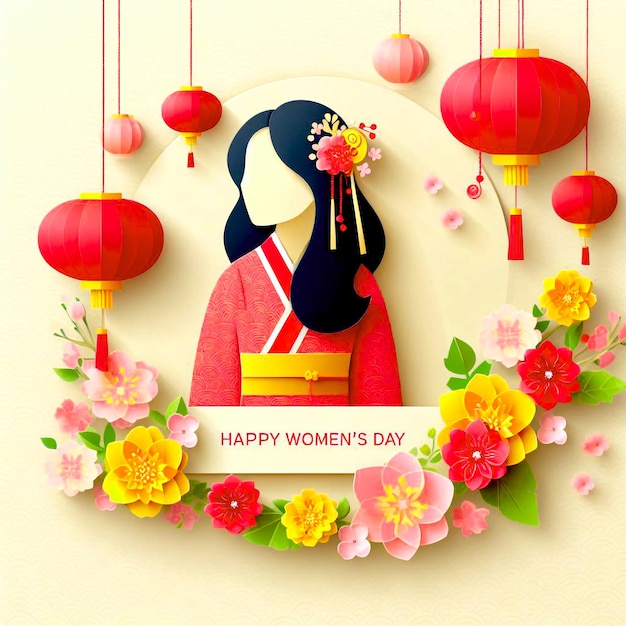 8 march womens day celebration design with flower and typography letter