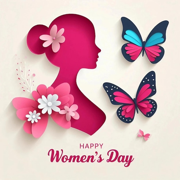 8 march womens day illustration with butterfly