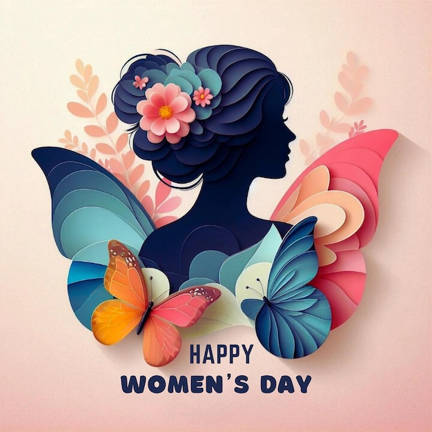 8 march womens day illustration with butterfly