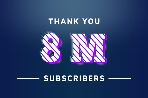 8 Million subscribers celebration greeting banner with stripe design