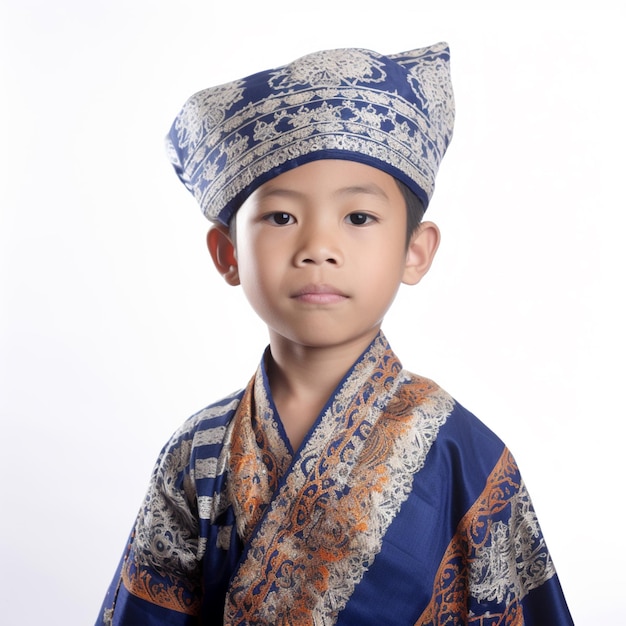 8 year old Thai Boy in Traditional Clothing on white background 7