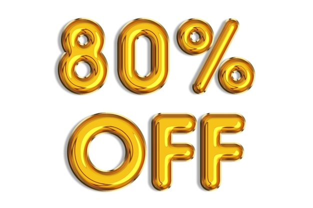 80 off discount promotion sale made of realistic 3d gold helium balloons Illustration of golden percent symbol for selling poster banner ads shopping concept Numbers isolated on white background