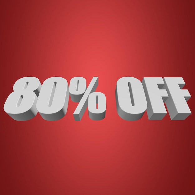 Photo 80 percent off 3d letters on red background