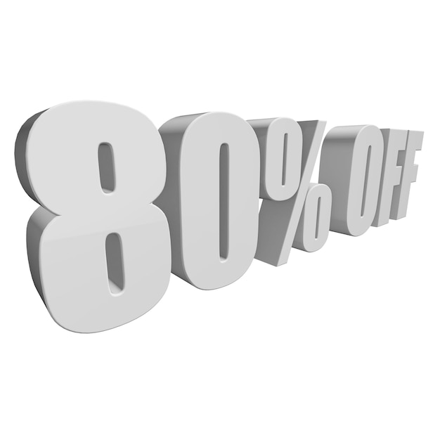 80 percent off 3d letters on white background