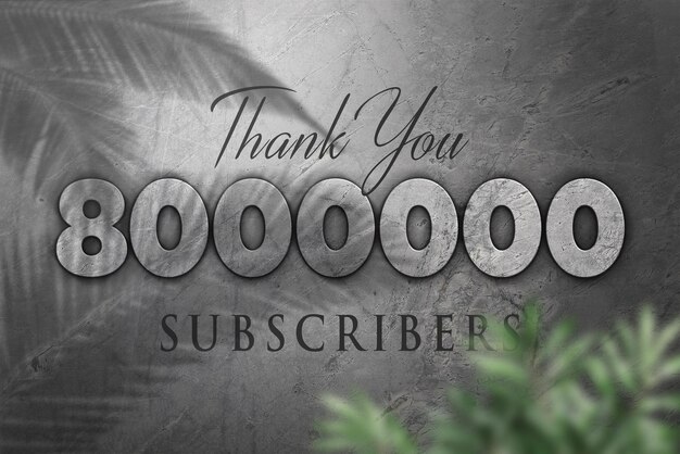 8000000 subscribers celebration greeting banner with concrete design