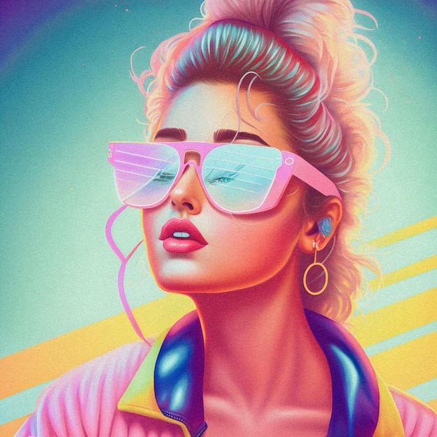 80s and 90s Vibes Fashion and Style Vintage and Retro Girl illustartion granular texture