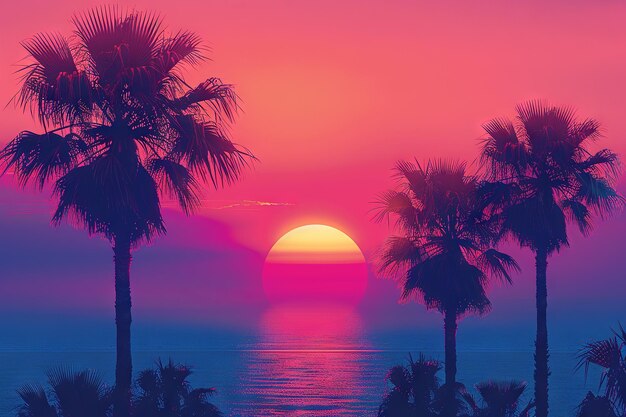 80s RetroFuturism Sunset with Palm Trees