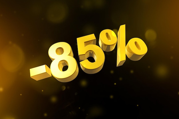 85 off discount offer 3D illustration isolated on black Promotional price rate