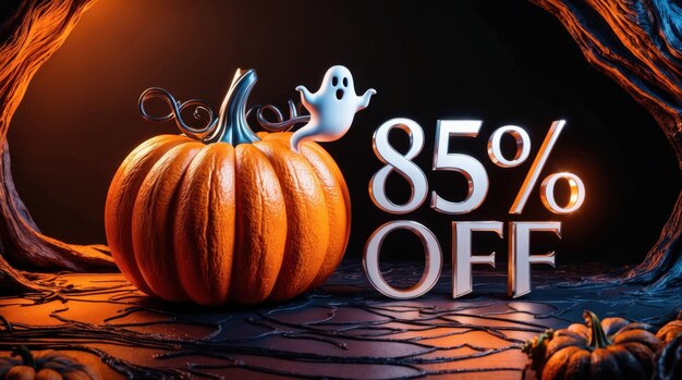 Photo 85 off logo halloween theme decorated with halloween character and ghost and pumpkin as digital art