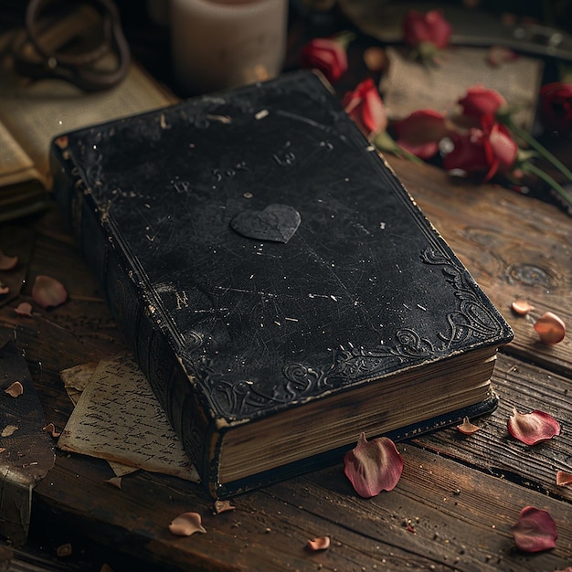 Photo 8h mockup for bookstagram book at center love gothic sad letters of love dark ultra realistic