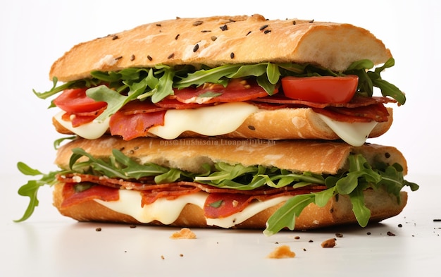 8K Realistic Image of Focaccia Sandwich on White Background