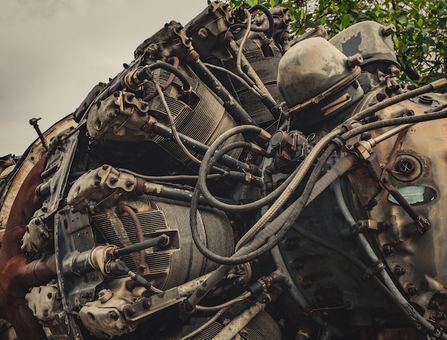 9 cylinder Radial Engine of old airplane,Vintage style.