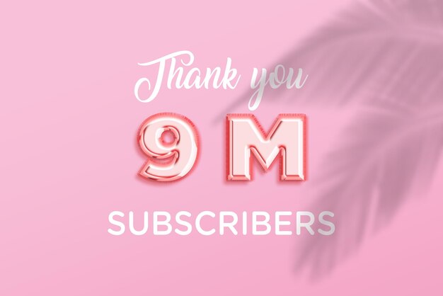 9 Million subscribers celebration greeting banner with rose gold design