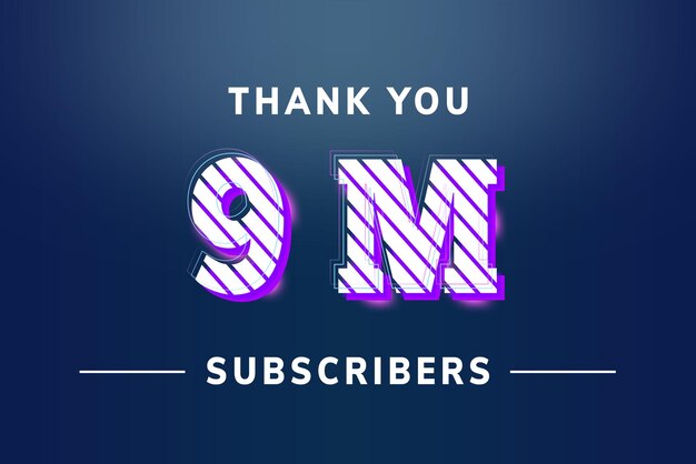 9 Million subscribers celebration greeting banner with stripe design