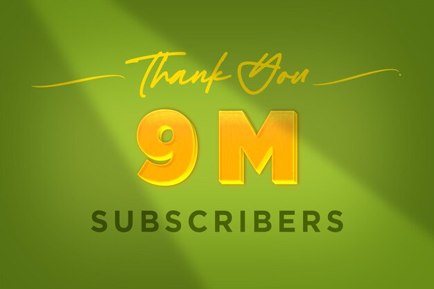 9 Million subscribers celebration greeting banner with Yellow design