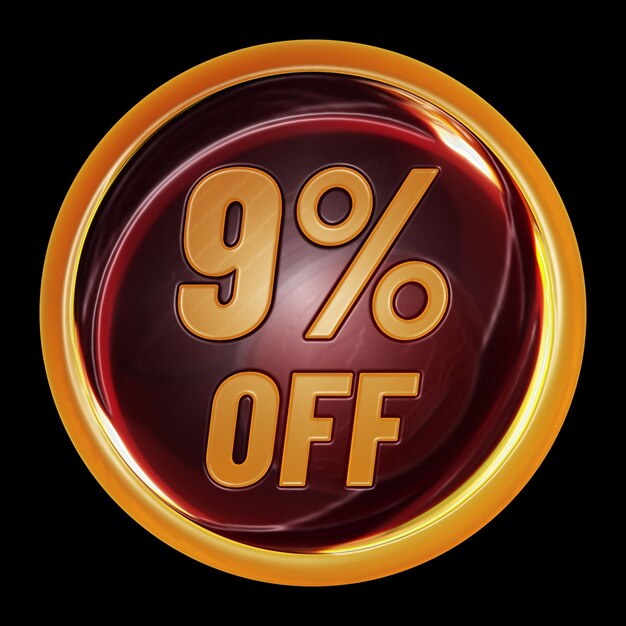 9 percent off on round sign for discount promotion offer and sale concept