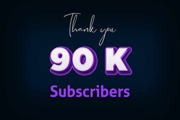 90 K subscribers celebration greeting banner with purple 3d design