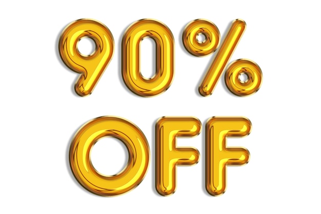 90 off discount promotion sale made of realistic 3d gold helium balloons Illustration of golden percent symbol for selling poster banner ads shopping concept Numbers isolated on white background