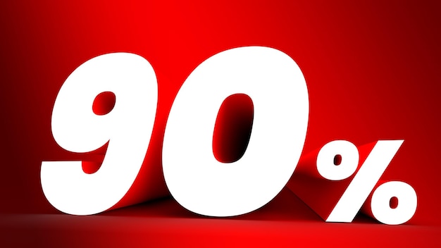 90 percent sign White letter on red background 3d Copy space