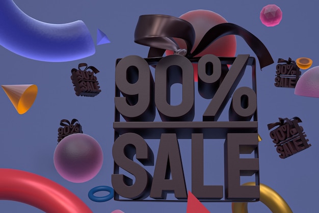 90% sale with bow and ribbon 3d design on abstract geometry