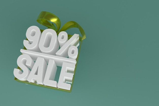 90% sale with bow and ribbon 3d design on empty background