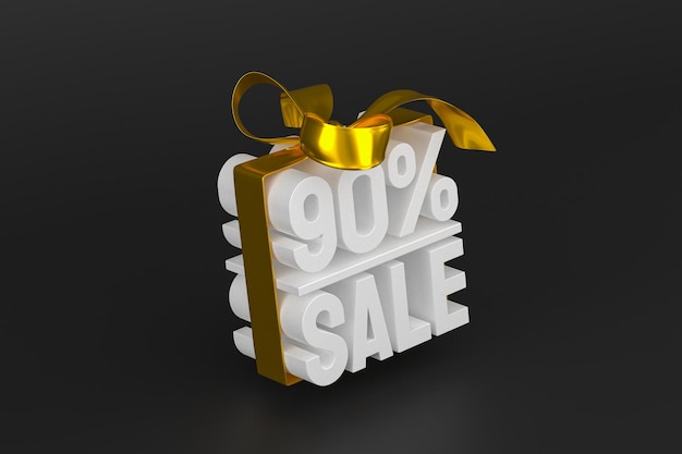 90% sale with bow and ribbon 3d design on empty background