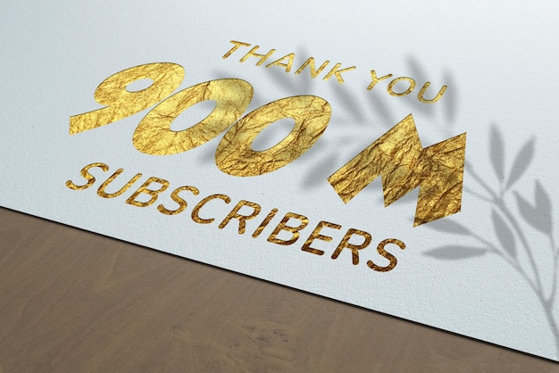 900 Million subscribers celebration greeting banner with Golden Paper design