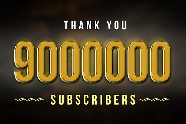 9000000 subscribers celebration greeting banner with golden design